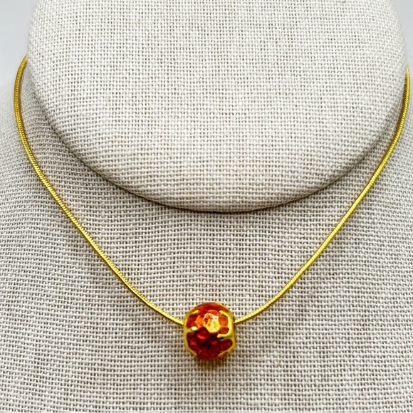 NWOT Sterling silver 18k gold plated honeycomb necklace pendant 18” - Picture 5 of 8